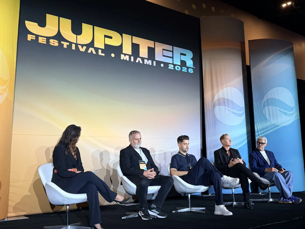 Five speakers on the Jupiter Festival Miami stage, where the inaugural program brought media, entertainment and sports into the same conversation.