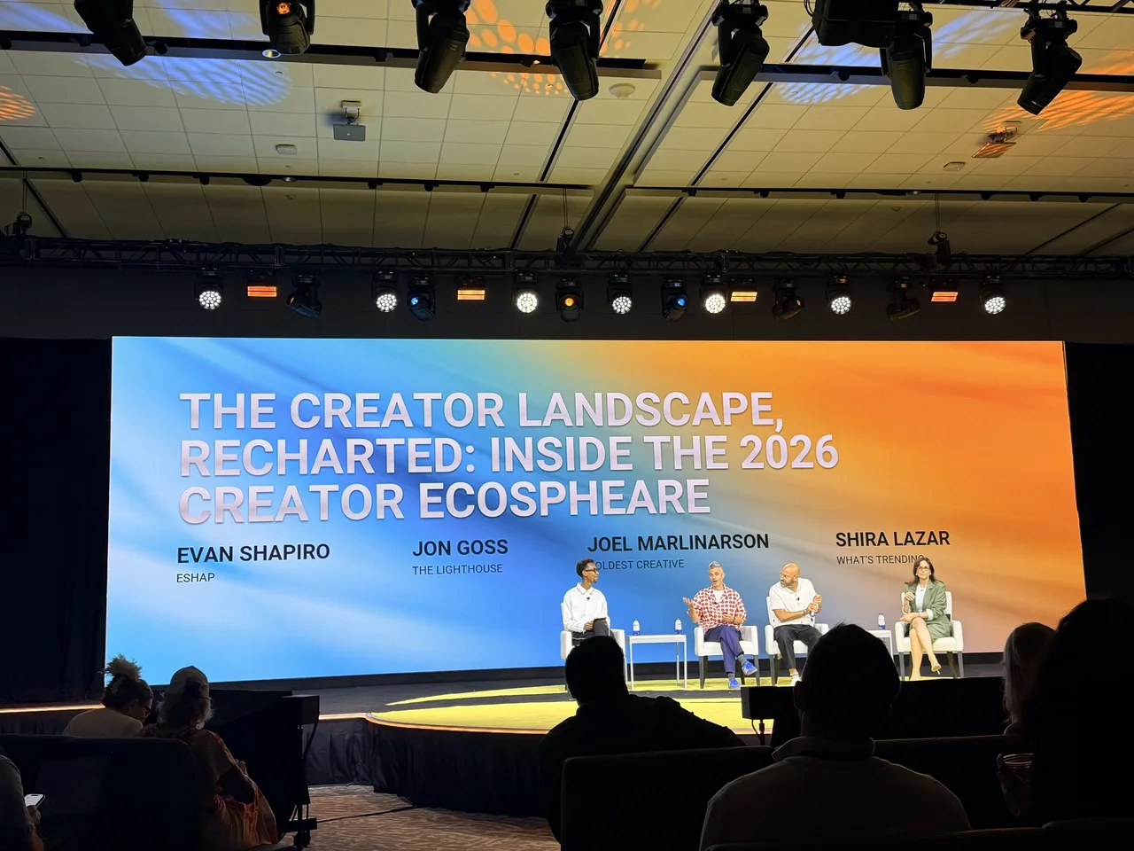 From left: Joel Bjarni Marlinarson, Evan Shapiro, Jon Goss and Shira Lazar discussing the 2026 Creator Ecosphere at Jupiter Festival Miami.