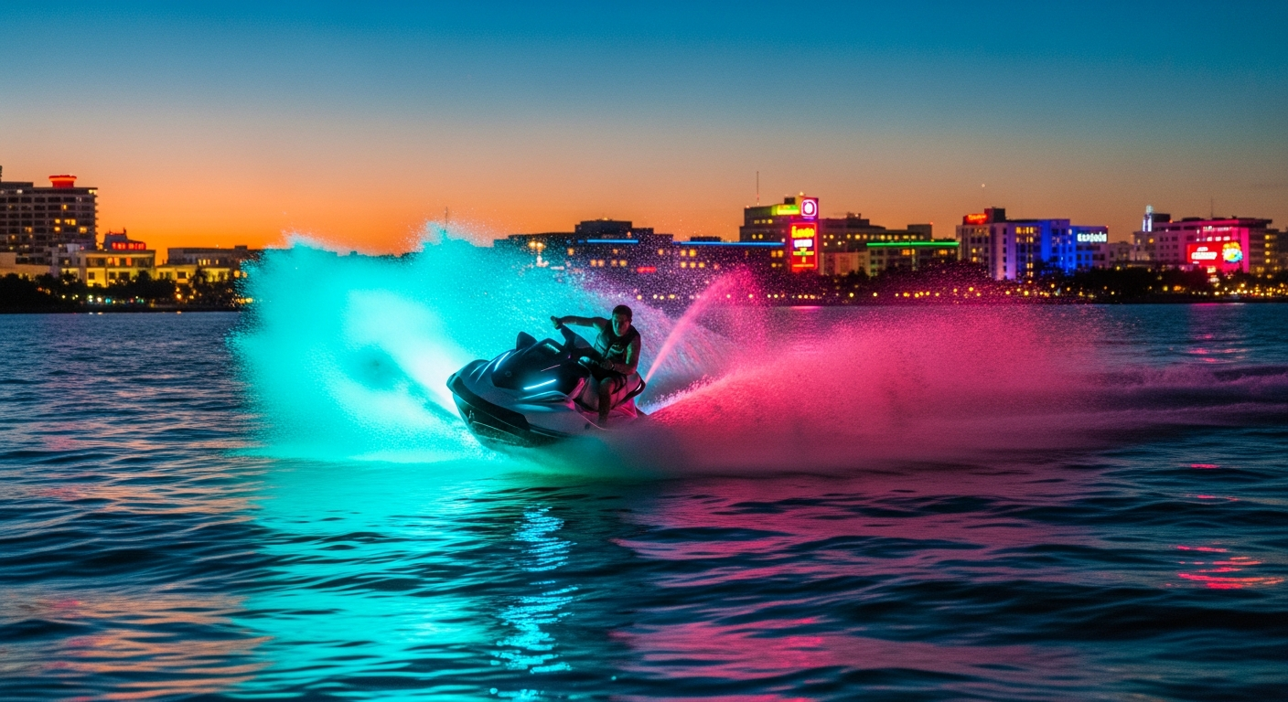 High speed jet skis cutting through the ocean waves